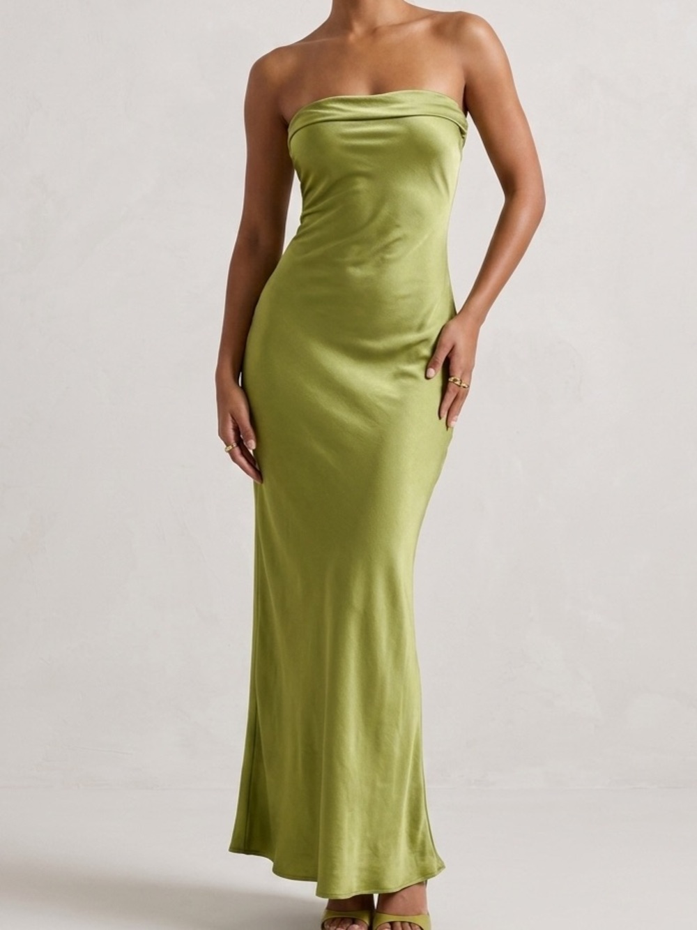 Sleek Strapless Olive Green Maxi Dress - Women Accessories